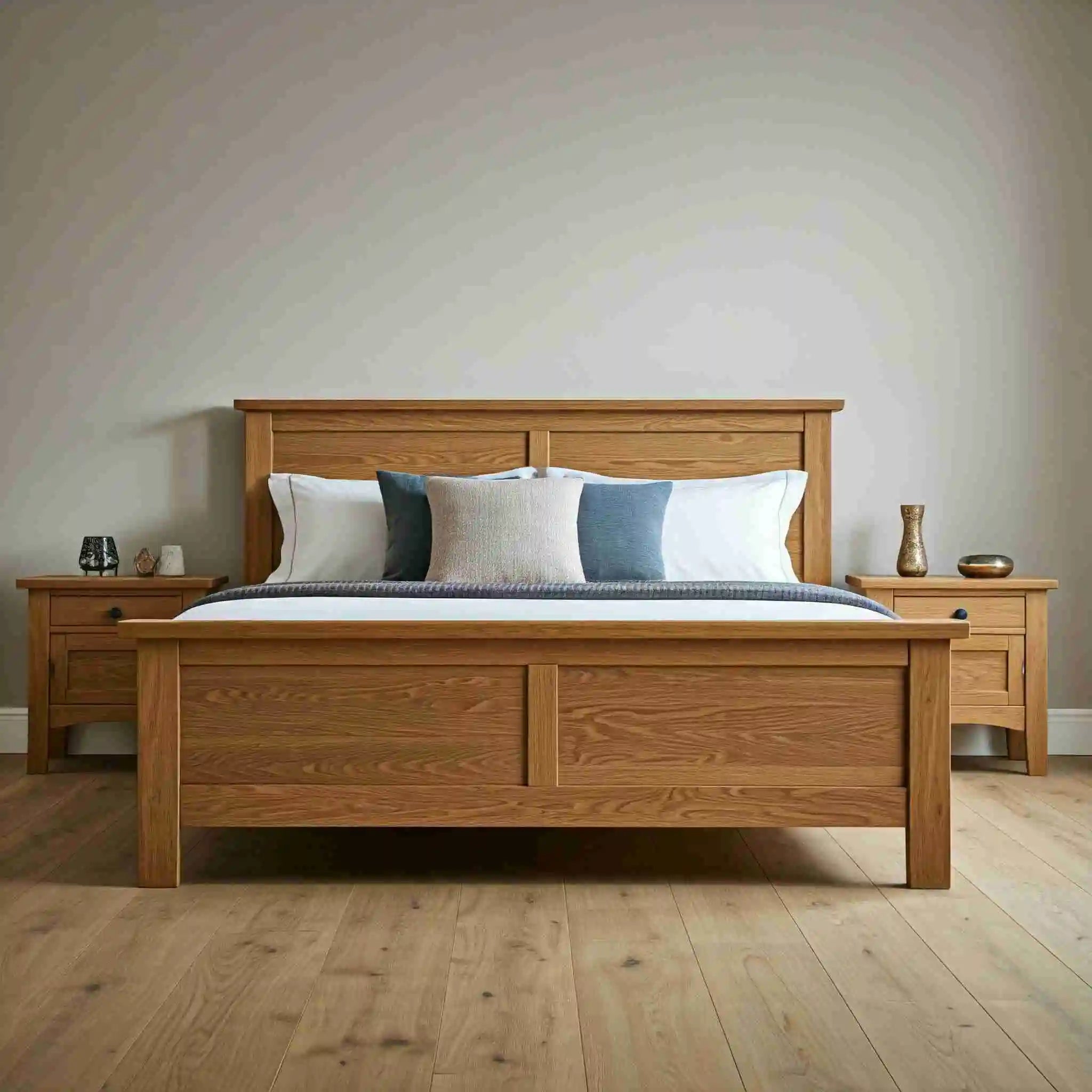  Super king wooden bed frame with a side table is a luxurious addition to master suites.