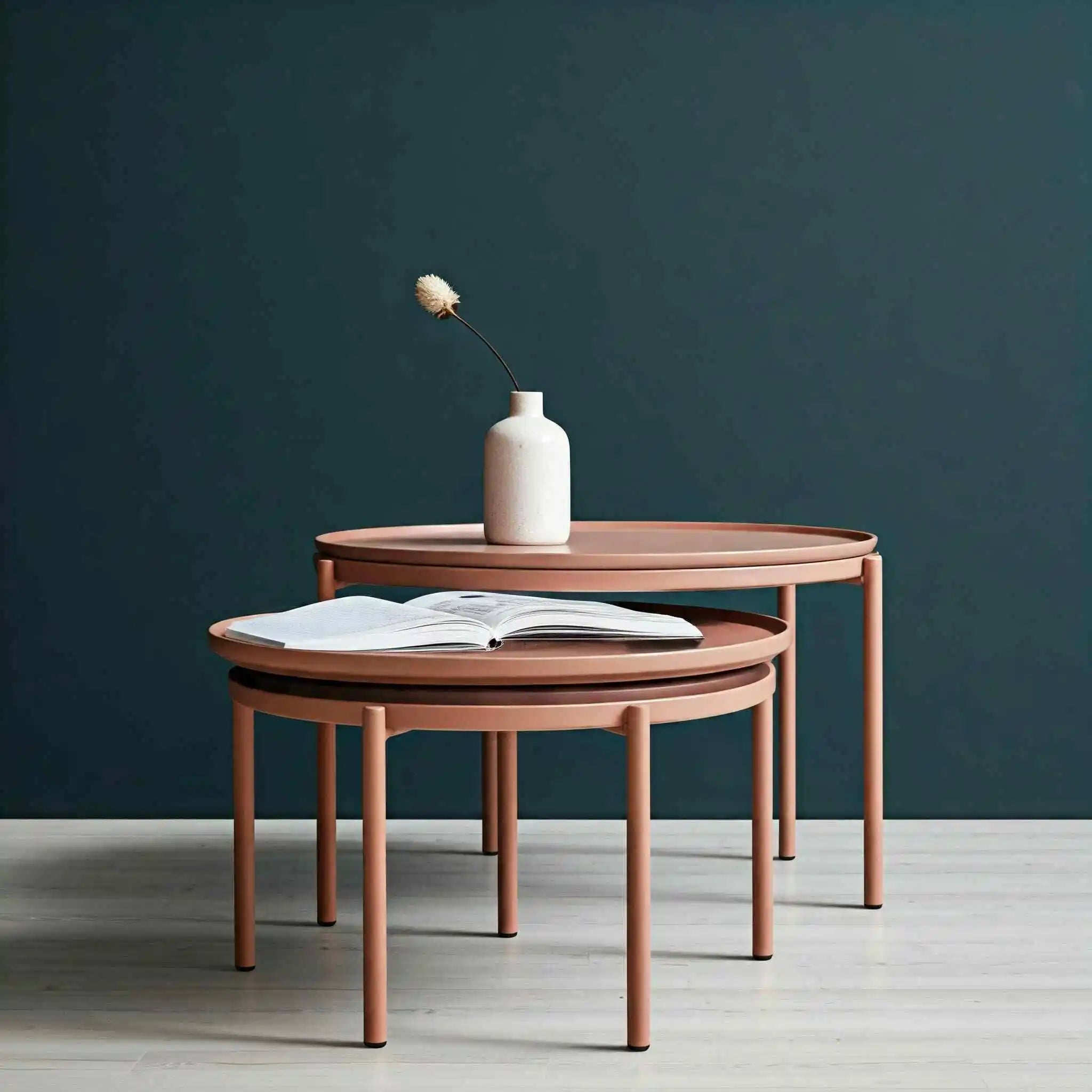 Round nesting tables with a minimalist design for multipurpose.